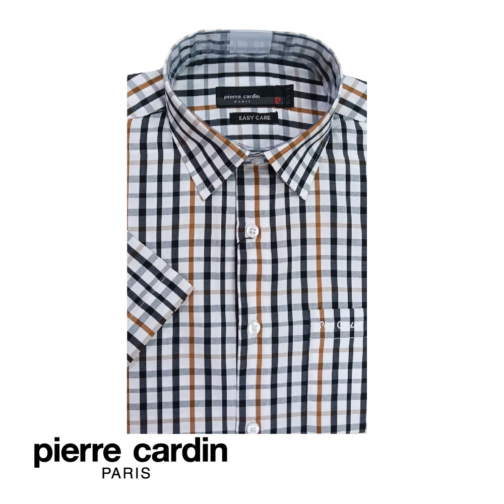 Pierre Cardin Mens Short Sleeve Check Shirt With Pocket (Semi Regular Fit) - สีขาวน้ําเงิน (W5405B-1