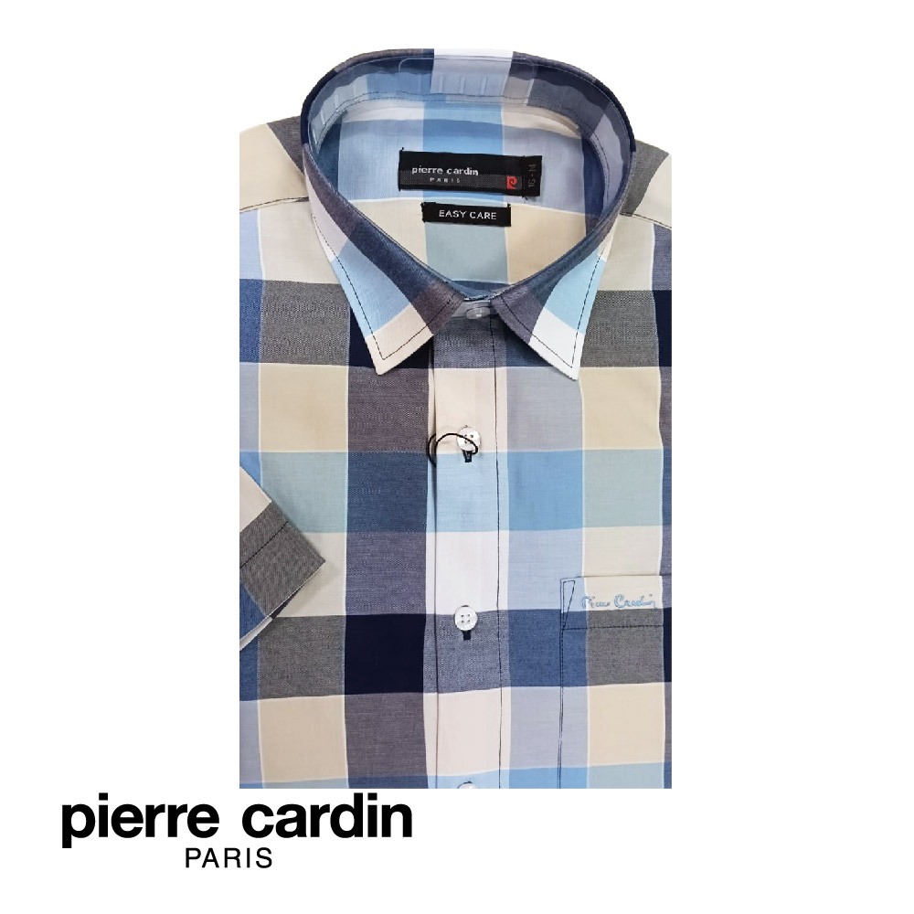 Pierre Cardin Mens Short Sleeve Check Shirt With Pocket (Semi Regular Fit) - สีน้ําเงิน (W5405B-1185