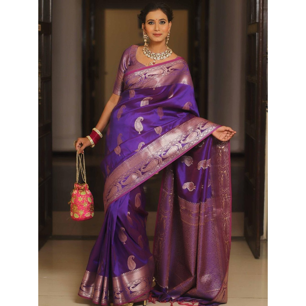 FABRICTYPE: BANARASI SOFT SILK SAREE SAREE LENGTH 5.5 เมตร BLOUSE LENGTH 0.8 METE COLOUR:5