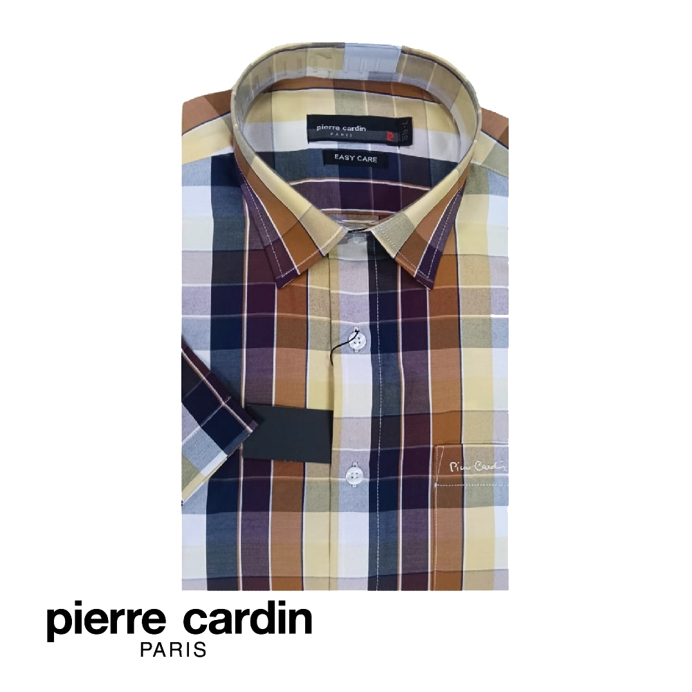 Pierre Cardin Mens Short Sleeve Check Shirt With Pocket (Semi Regular Fit) - สีน้ําตาล (W5405B-11845