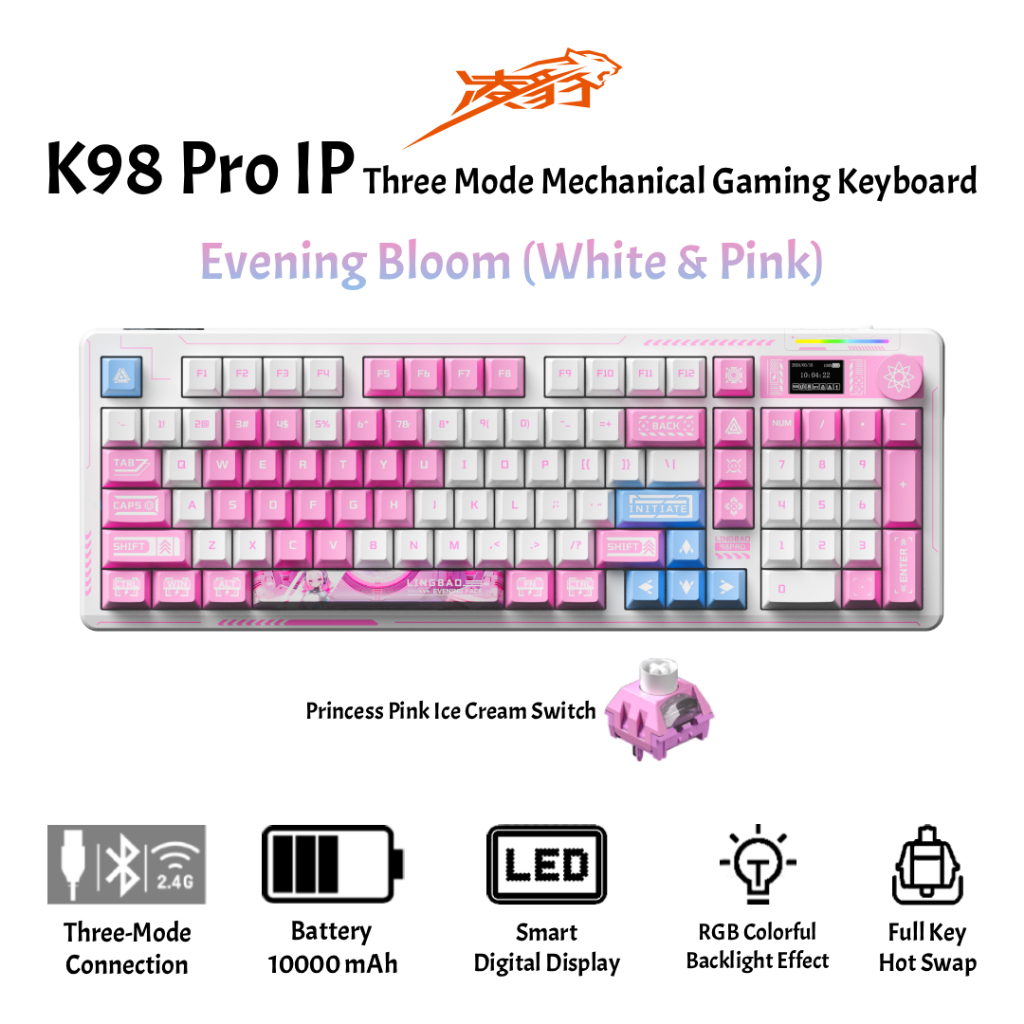 Lingbao K98 Pro Evening Bloom 101 Key Mechanical Gaming Keyboard (10000mAh)