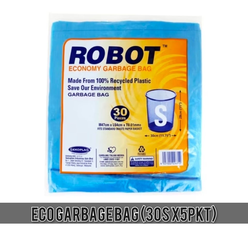 SIKOPLAS 5pkt ROBOT ถุงขยะเศรษฐกิจ S30 W47cm x L 54cm x T 0.01mm