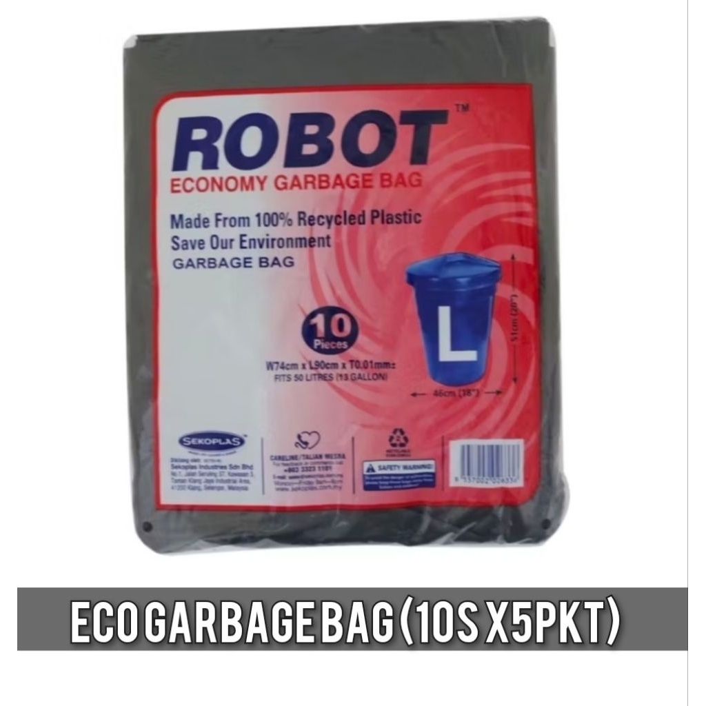SIKOPLAS 5pkt ROBOT ถุงขยะเศรษฐกิจ L10 W74cm x L 90cm x T 0.01mm