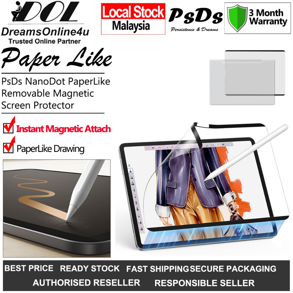 PsDs SAMSUNG Tab S9 Plus 12.4 นิ้ว 2023 X810 X816 NanoDot กระดาษรู้สึกวาดแม่เหล็กที่ถอดออกได้ป้องกัน