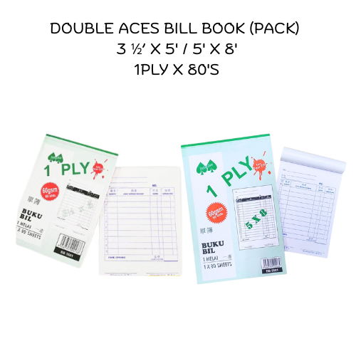 {DOSSVETT}DOUBLE ACES BILL BOOK 1PLY X 80S 3.5 X 5 INCH / 5 X 8 INCH PACK