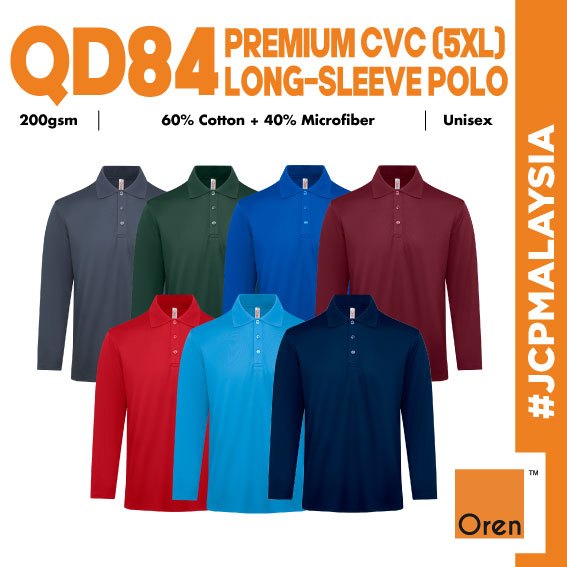 JCP x ORN SPORT ขนาดใหญ่ Ultimate Comfort Quick Dry CVC แขนยาวโปโล Unisex 200gsm Antimicrobial Cool 