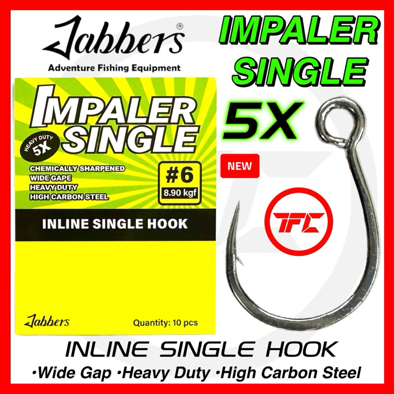 JABBERS IMPALER SINGLE 5X Strong Hook Inline Heavy Duty Wide Gap เหล็กคาร์บอนสูง X5