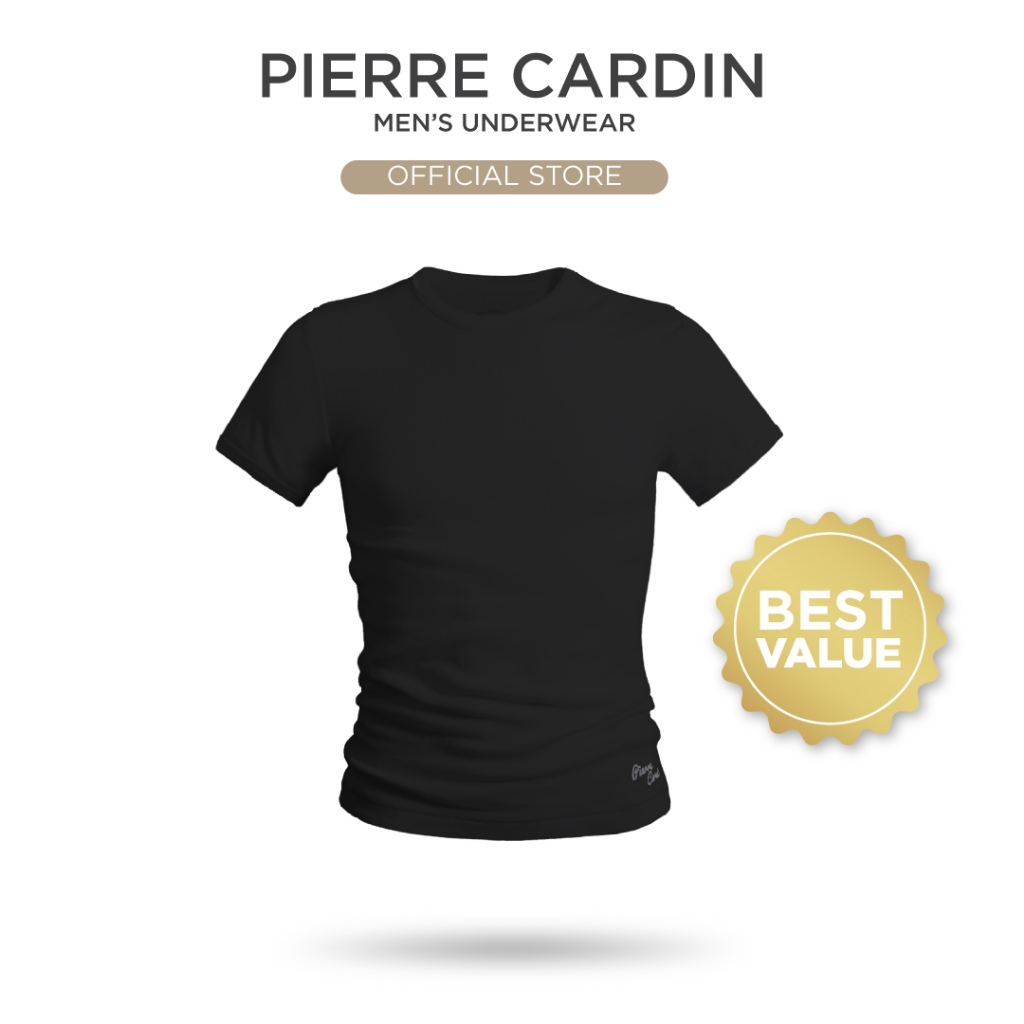 พิเศษ (1 ชิ้น-สีดํา) 100% Combed Cotton Pierre Cardin เสื้อยืดคอกลมผู้ชาย - PT9119-1RN