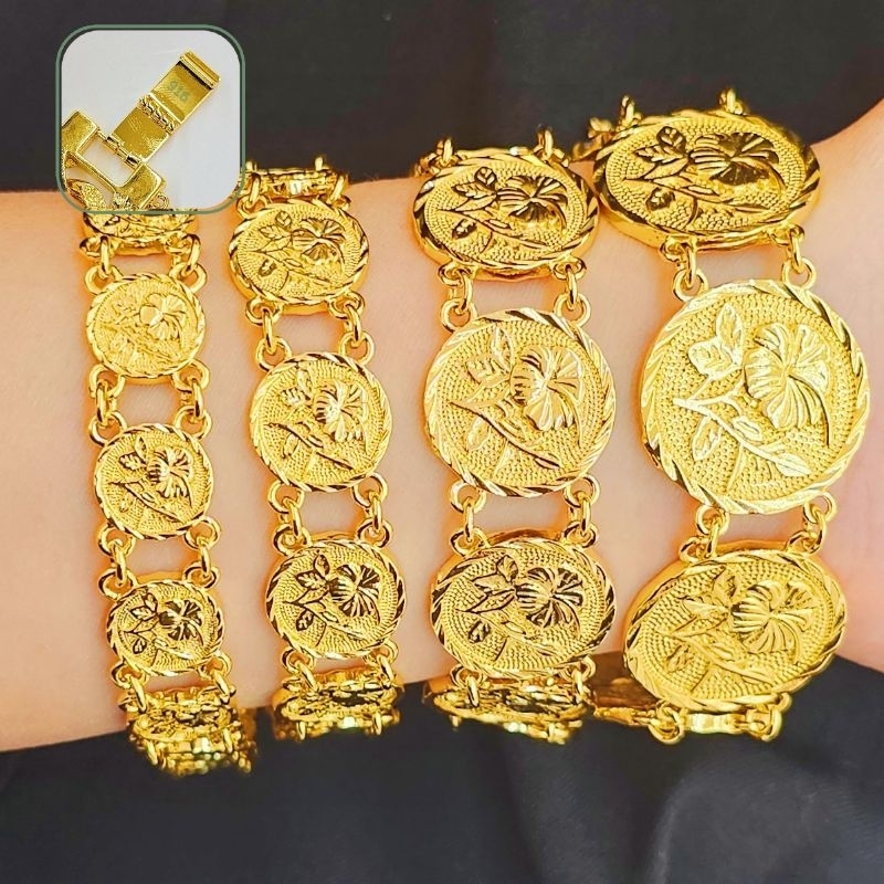 ใหม่ ชุบทอง 24K Emas Titanium 24K Gelang Duit syiling