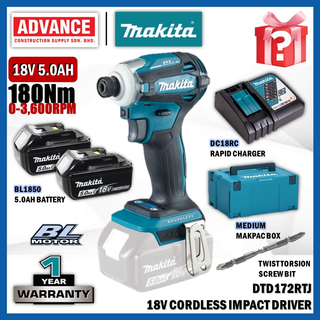 MAKITA DTD172Z / DTD172RTJ 18V ไดร์เวอร์กระแทกไร้สาย 180Nm