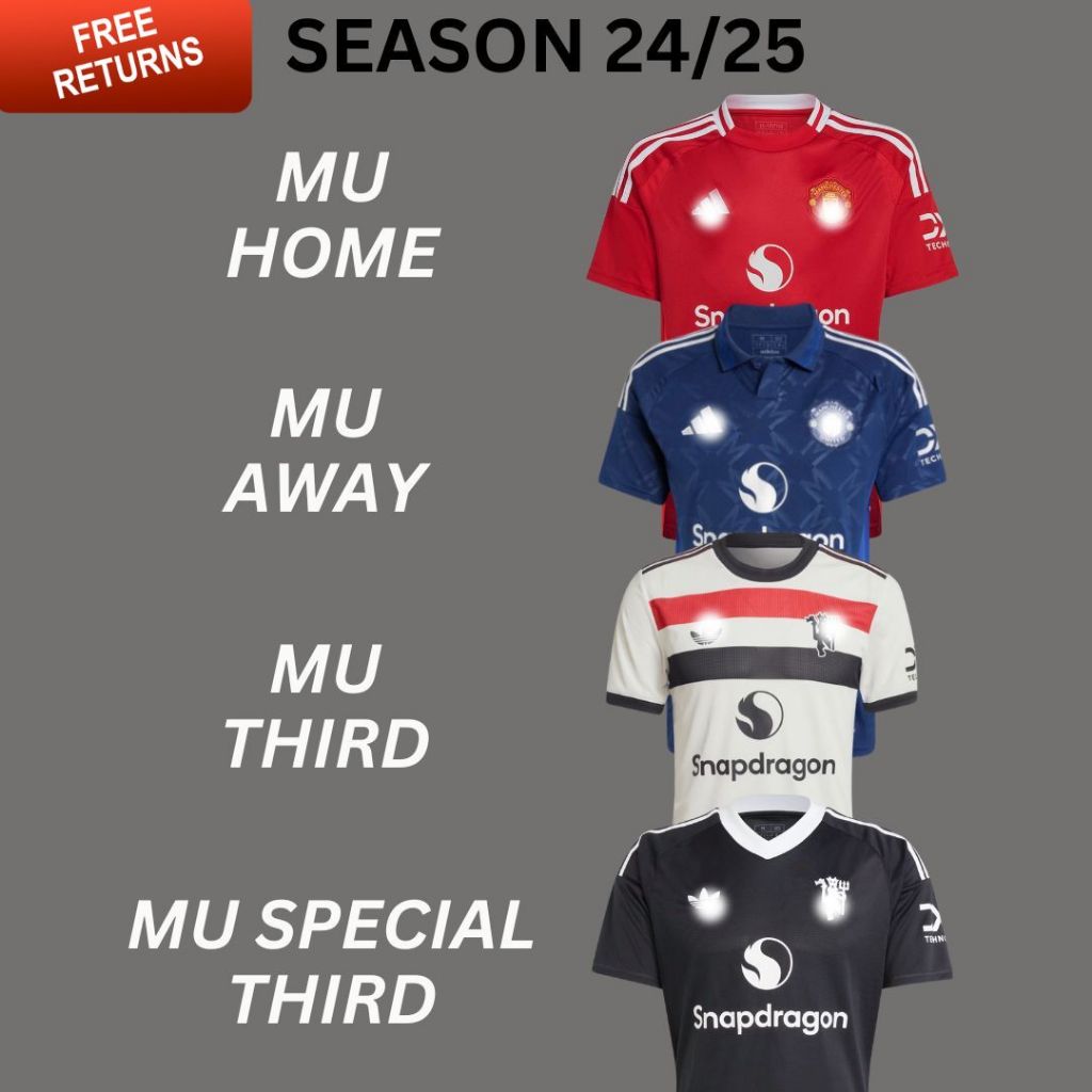 [NEW Season 24/25] Player & Fans Man United Home Away Third Jersey MU Jersi Man United Jersey Jersey