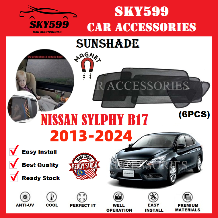 (Magnetic)Nissan Sylphy B17 2013-2024 Epic Sunshade [6 ชิ้น]