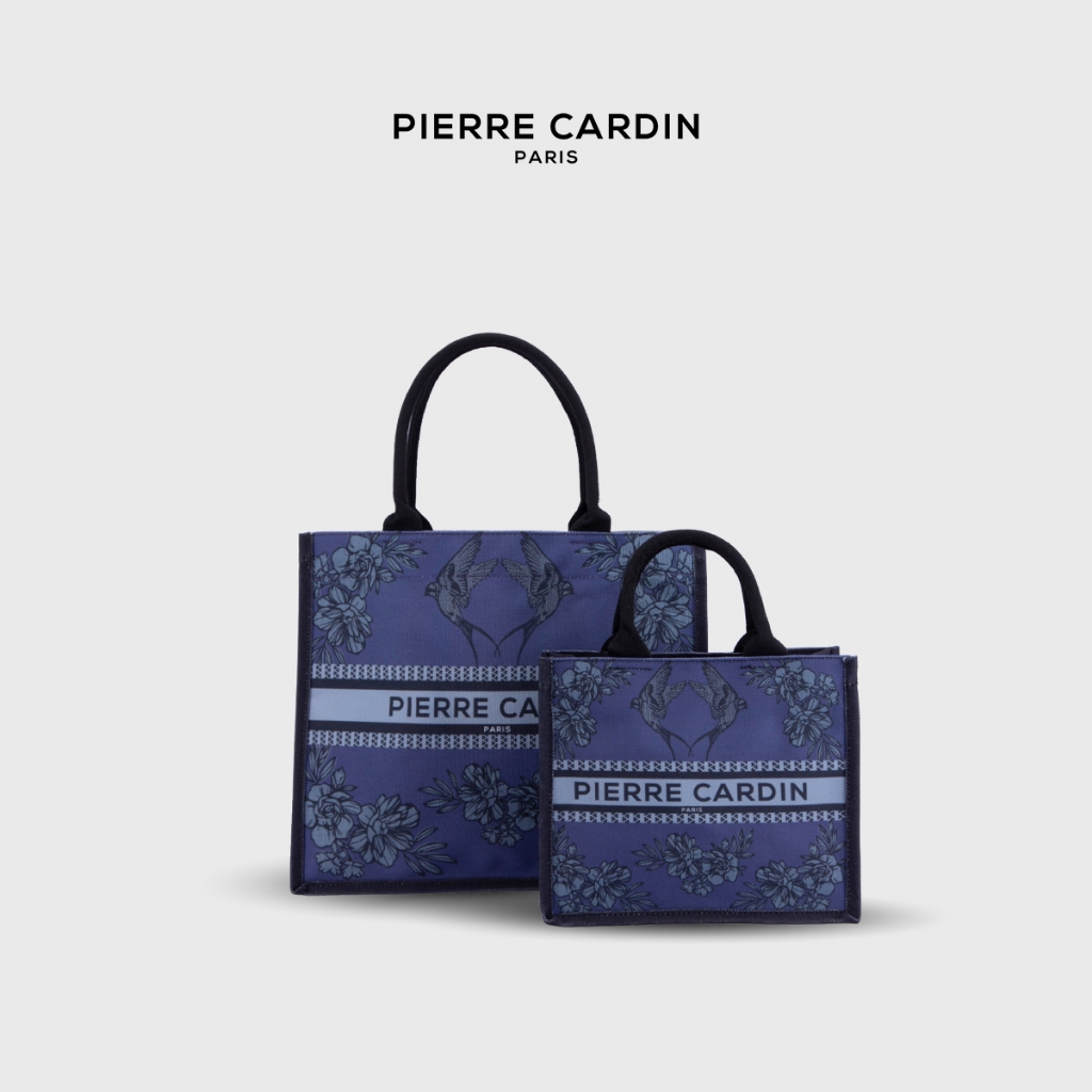 กระเป๋าผ้าแคนวาสลายดอกไม้สีฟ้าผู้หญิง Pierre Cardin