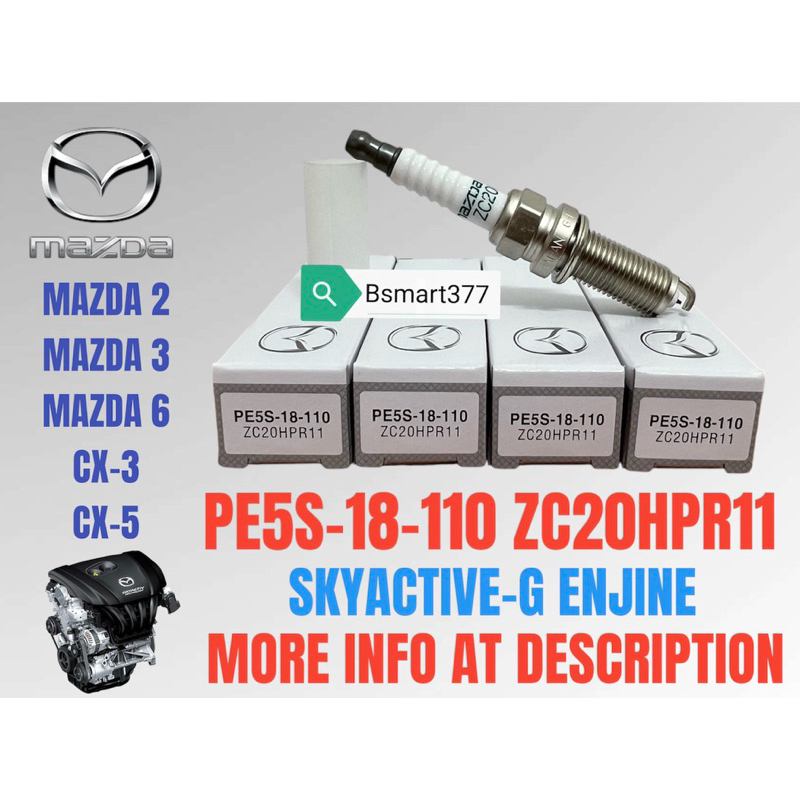 หัวเทียน Mazda iridium mazda 2/3/6/cx3/cx5/biante skyactive-g enjine pe5s-18-110 ZC20HPR11/ILKAR7L11