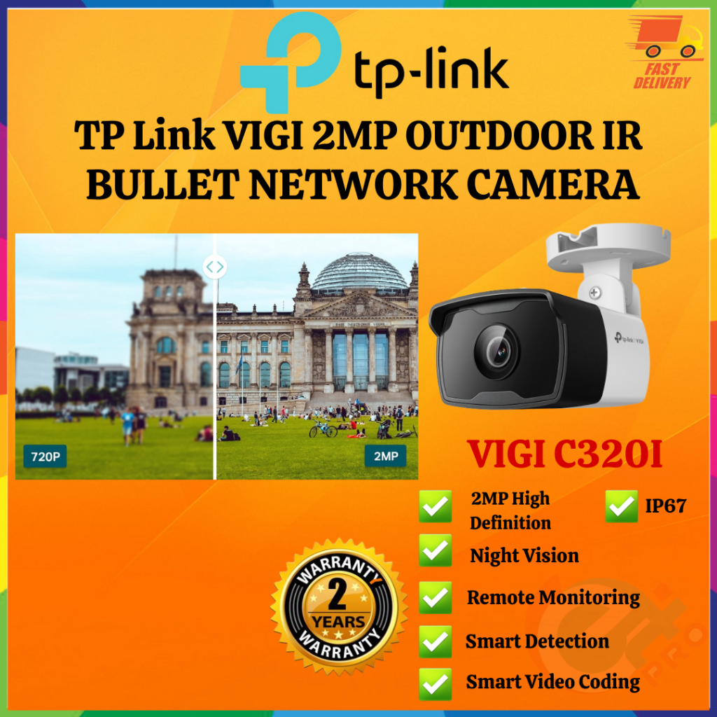 TP LINK VIGI 2MP OUTDOOR IR BULLET NETWORK CAMERA - VIGI C320I
