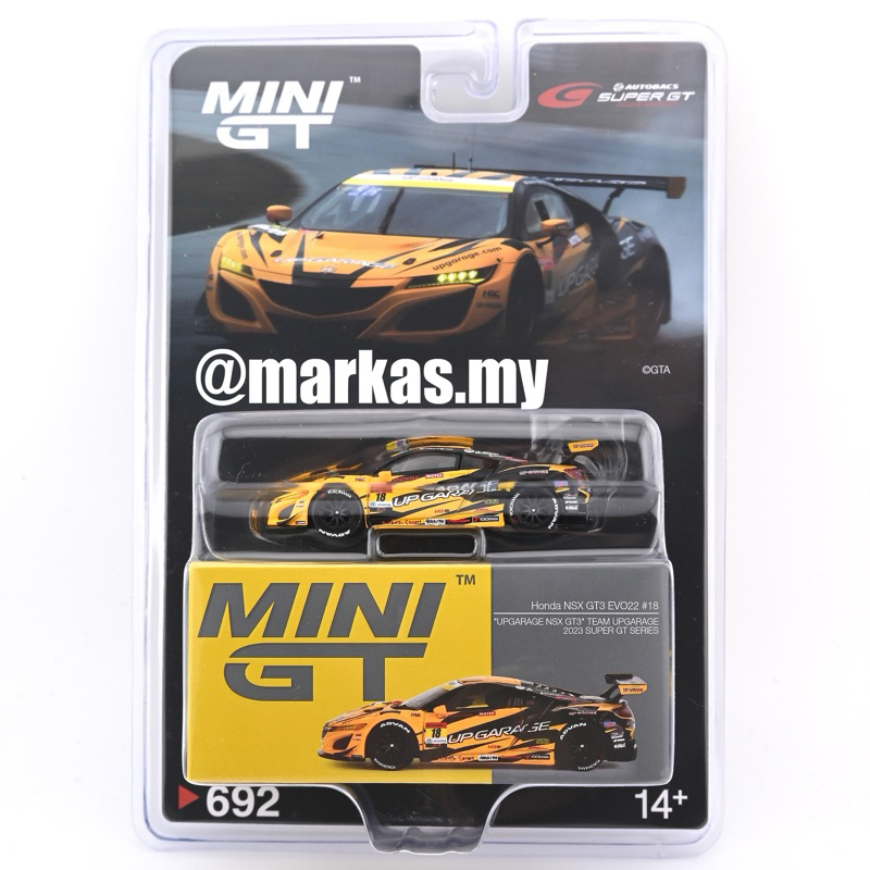 (BLISTER) MINI GT JAPAN EXCLUSIVE 1/64 692 HONDA NSX GT3 EVO22 18 UPGARAGE NSX GT3 TEAM 2023 SUPER G