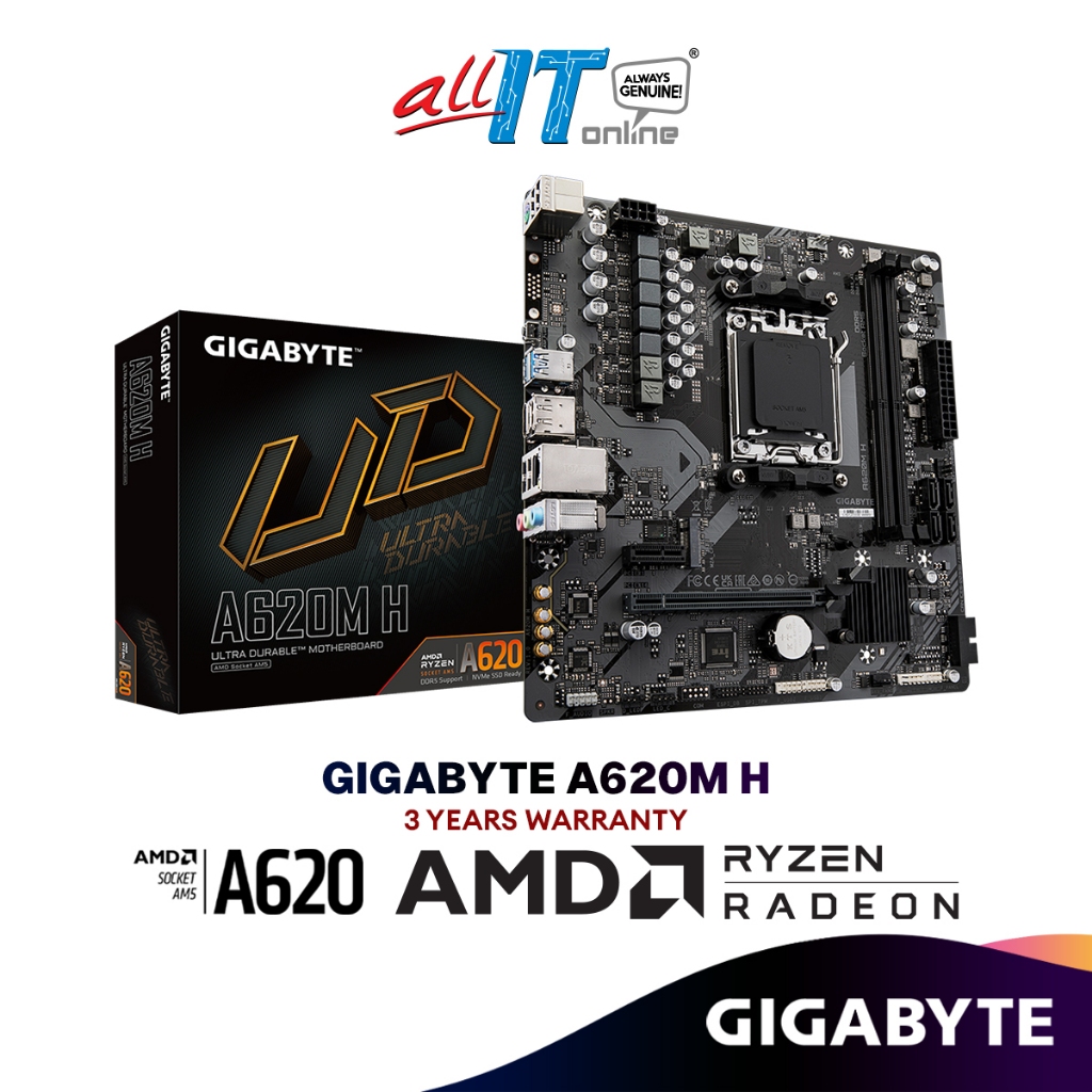 Gigabyte A620M H Micro ATX (mATX) เมนบอร์ดสําหรับเล่นเกม AMD AMD AM5 ซ็อกเก็ต