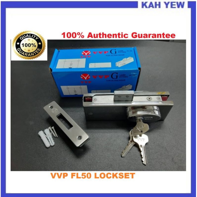 VVP FT50 ชุดล็อคประตูกระจกพร้อมกุญแจคู่เครื่องตัดสแตนเลส 304 FINISHING