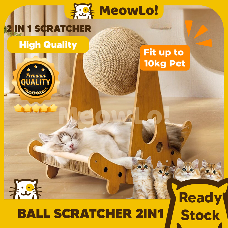 MEOWLO PET 2IN1 CAT SCRATCHING BALL WOODEN SITAL SCRATCHER BOARD MAYNAN KUCING ANTI SCRATCH SOFA