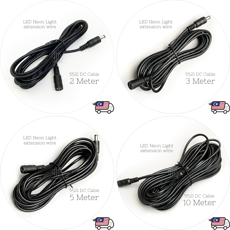 Led Neon Signs DC Cable อุปกรณ์เสริม DC Extension Cable 1M 2M 3M 5M 10M 2.1mm x 5.5mm Female to Male