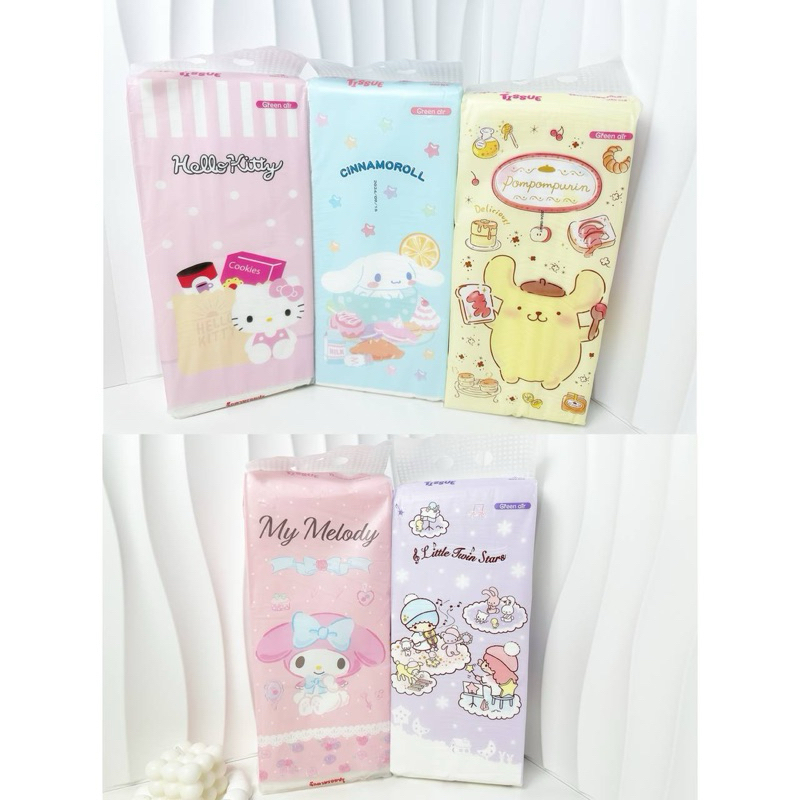 Sanrio Green Air Hello Kitty My Melody กระดาษทิชชู่แขวนผนัง Cinnamoroll 3 ชั้น Soft Facial Tisu