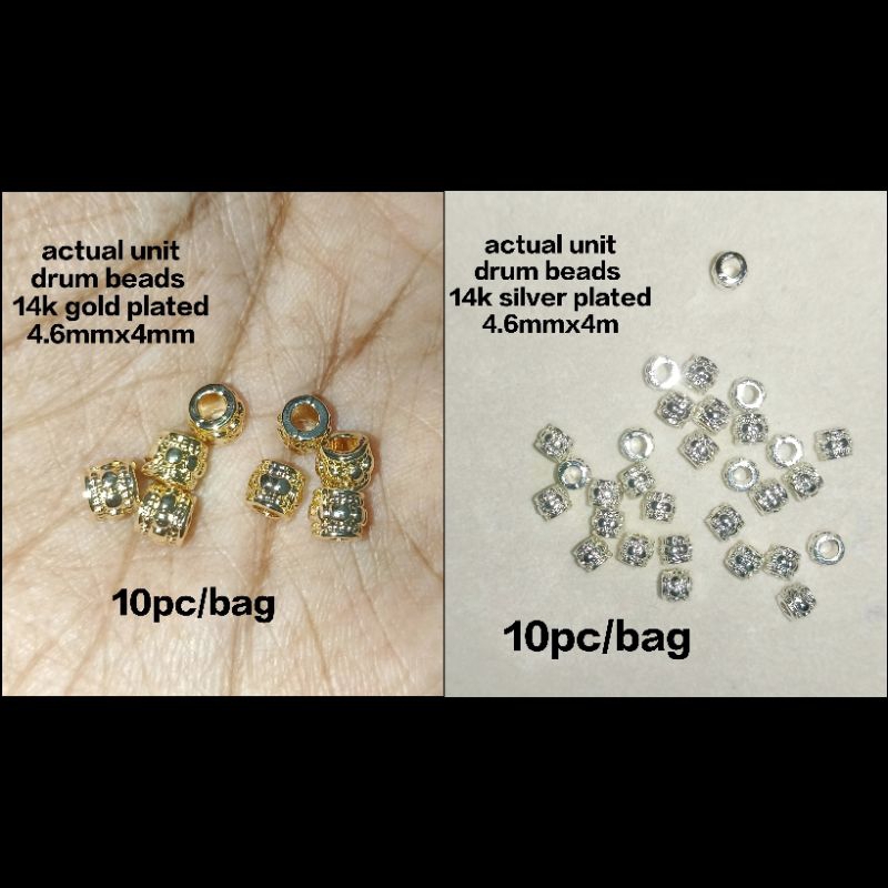 (SPACER) DRUM BEADS SHAPE 14K GOLD และ SILVER PLATED 4.6MM X 4MM (10PCS/PACK) SPACER สําหรับ DIY