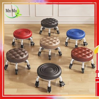 Heavy Duty 300KG Small Chair Round Stool With Wheels PU Leather Bangku Kencil Roda