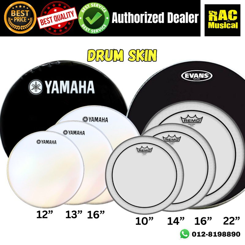 ผิวกลอง 10 12 13 14 16 22 นิ้วโปร่งใสสีขาวสีดํา Yamaha remo evans tama Drum Kulit Universal