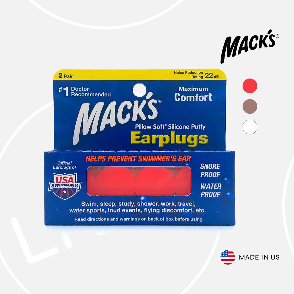 Mack's Pillow Soft Silicone Putty Earplugs, 2 Pair Orange | Ear Plugs For Sleeping Penutup Telinga