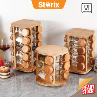 Storix Wooden 360 Rotation Spice Jar Rack 12/16/20 pcs Spice jar set Seasoning Bottles Set Multi Glass Bottle