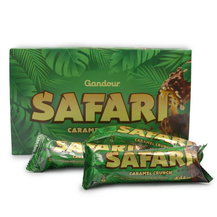 SAFARI CARAMEL CRUNCH, WAFER CARAMEL & CREAL COVERED WITH MILK CHOCOLATE { 3PCS, 6PCS, PACK 12PCS }อ
