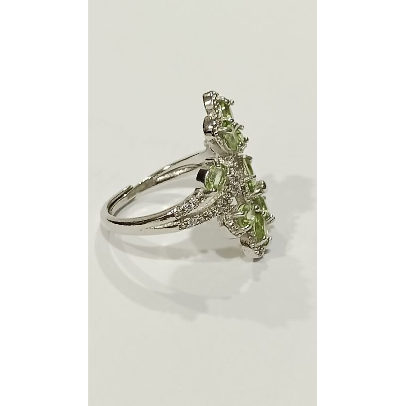 S925 แหวน Peridot ดอกไม้รูป/S925 Cincin Peridot