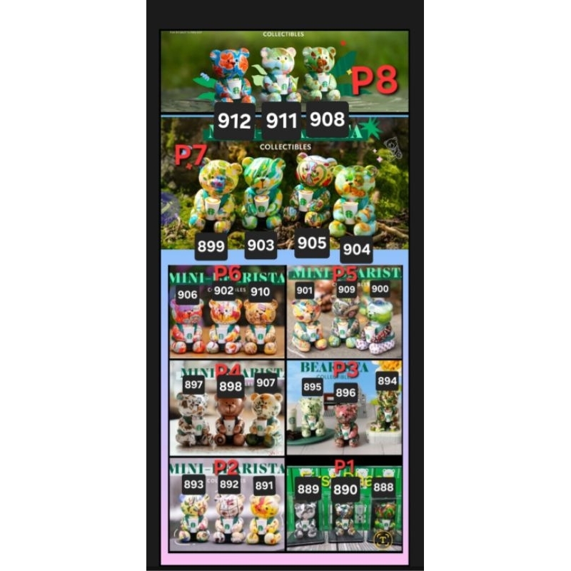 เฟส 1, 2, 3, 4, 5, 6, 7, 8 Starbucks 25th Anniversary Mini Bearista Collectibles