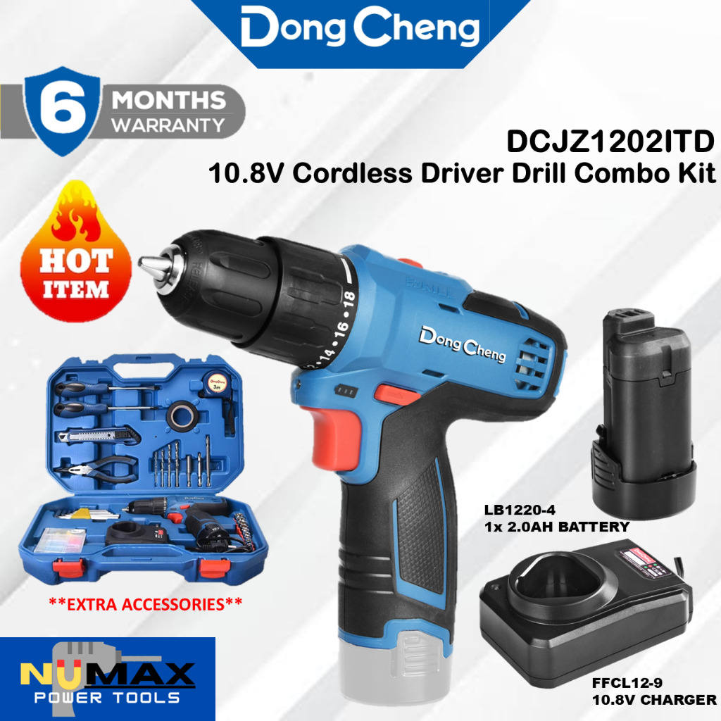 Dongcheng DCJZ1202ITD 10.8V ชุดคอมโบสว่านไดร์เวอร์ไร้สาย