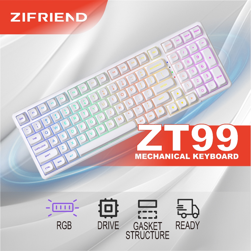 ZINFRIEND ZT99 Gaming Mechanical Keyboard ปะเก็นออกแบบ RGB 99 คีย์ตามหลักสรีรศาสตร์