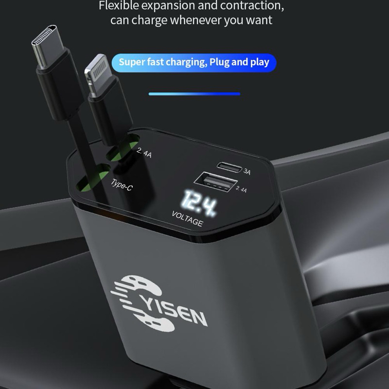ใหม่ Car Retractable Charger 120W 4 in 1 Car Super Fast Charging Retractable Car Charger IOS และ Typ