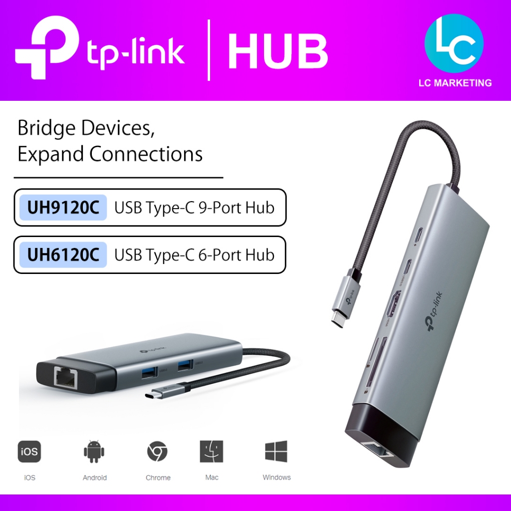 TP-Link UH6120C │ UH9120C USB-C USB Type-C Hub ถึง HDMI 4K @ 60Hz Ethernet PD USB 3.0 อะแดปเตอร์สําห