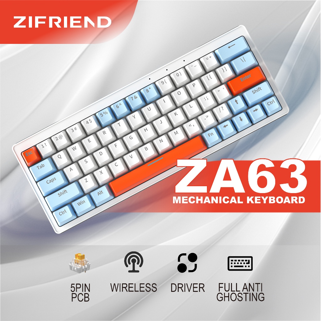 Zifriend ZA63 63 คีย์คีย์บอร์ดไร้สาย RGB Hot Swappable คีย์บอร์ดเกมบลูทูธ