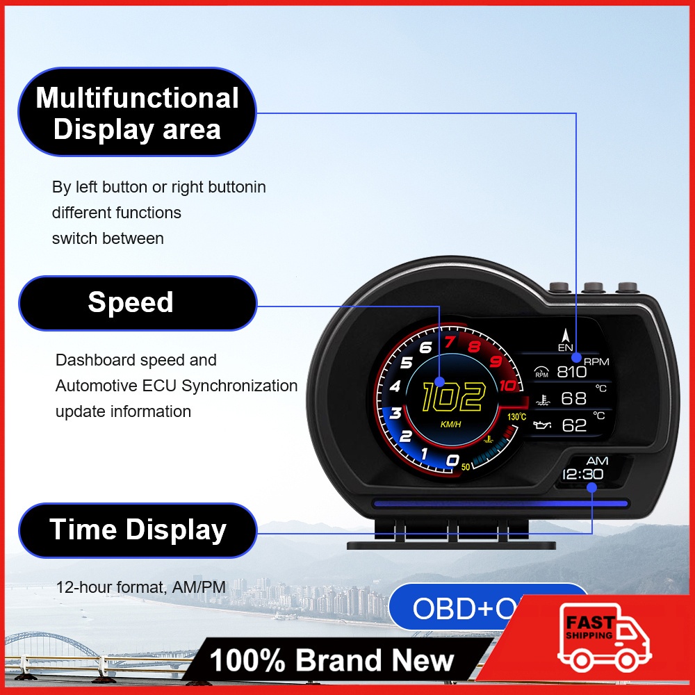 MANSOON⚡HUD OBD เครื่องวัดเมตร P6 OBD2 + GPS Proton พร้อมไฟ LED รถ OBD OBD2 เมตรเครื่องสแกนเนอร์ดิจิ