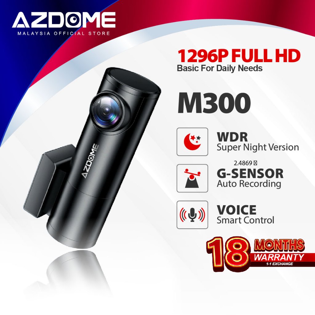 AZDOME M300 1296P Full HD ด้านหน้า DashCam Night Vision สมาร์ทควบคุมเสียง App ควบคุมรถกล้องบันทึกการ