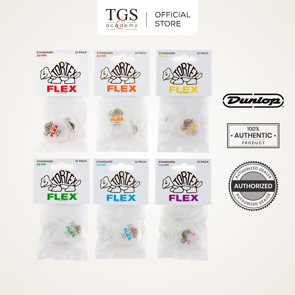 Jim Dunlop 428P Tortex Flex Standard Guitar Picks (0.50mm - 1.14mm) - 12 ชิ้น/แพ็ค