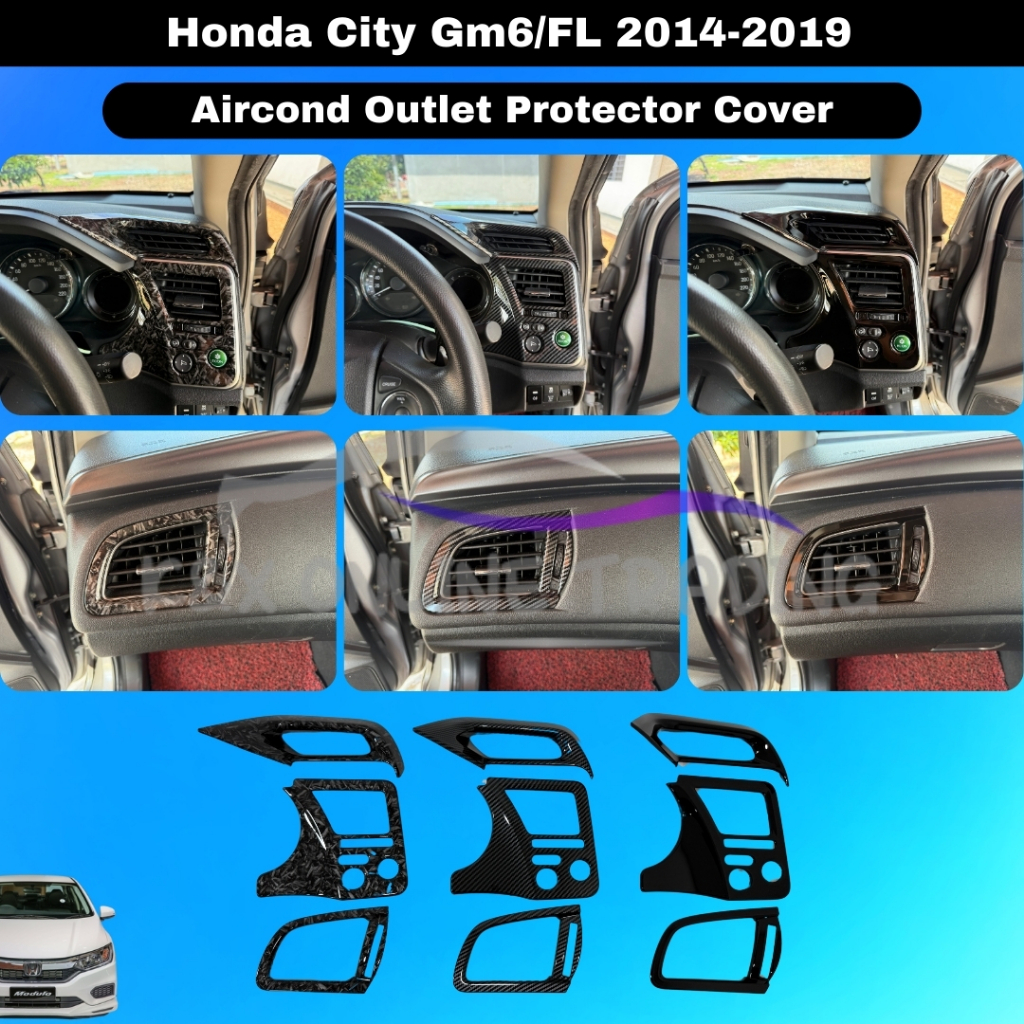 Honda City Gm6/FL 2014-2019 Forged Carbon Trim&Glossy Black Aircond Outlet Protector Cover