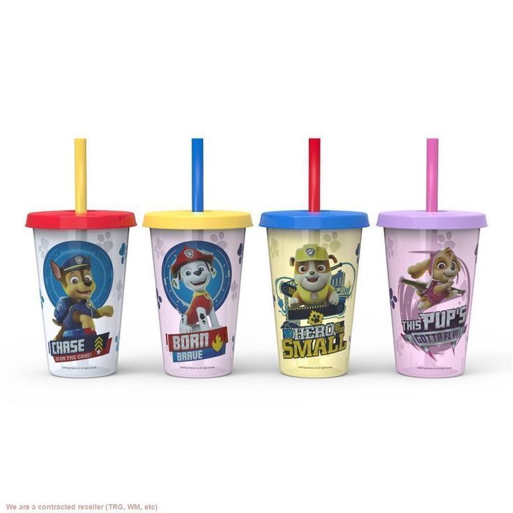 Zak Designs 4pk 16.5 fl oz Plastic Paw Patrol Straw Tumbler Set: ถ้วยเด็กและเด็กวัยหัดเดิน, เครื่องล