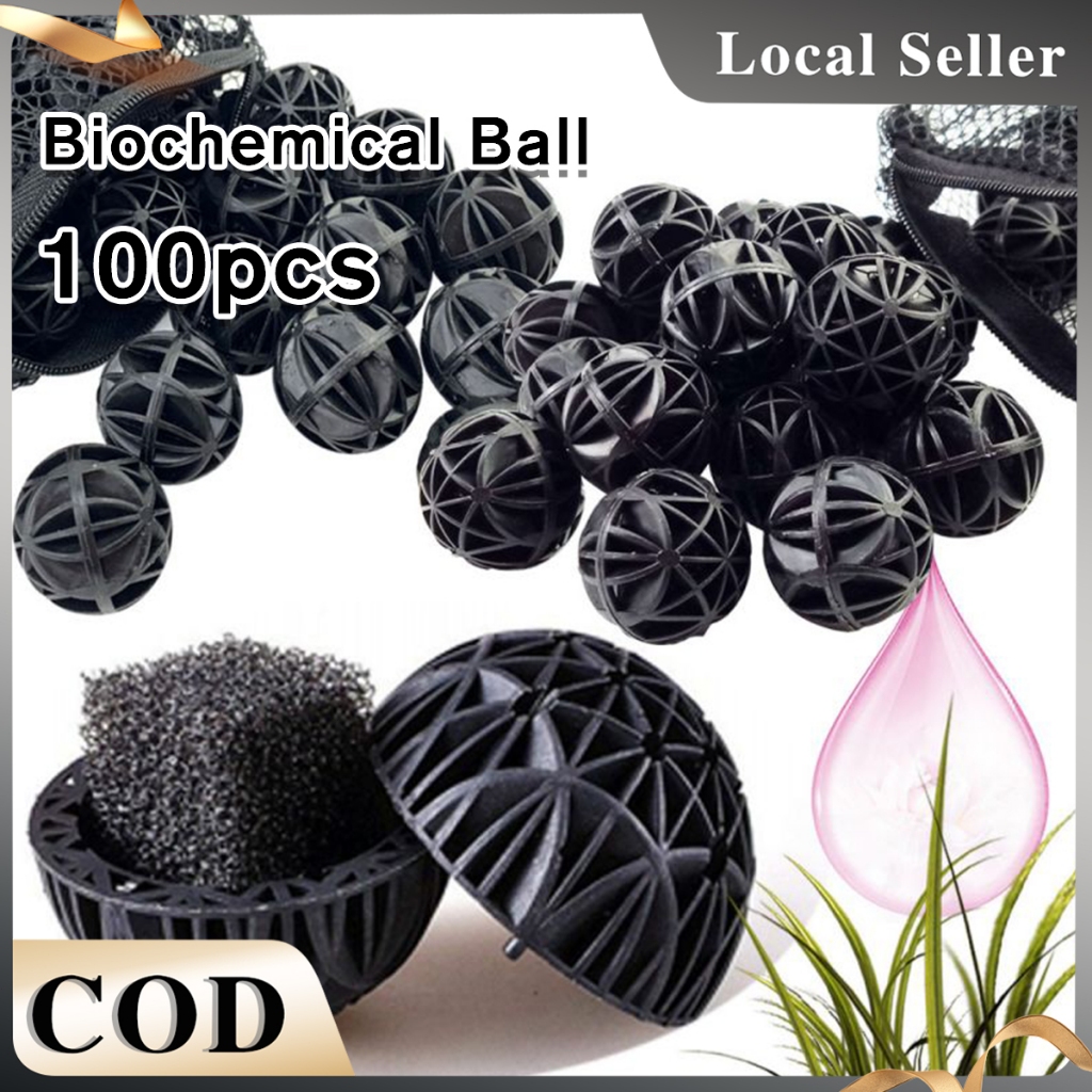อุปกรณ์กรองตู้ปลา Bio Ball 100 ชิ้น กรองตู้ปลา สื่อสะอาด 16 มม. สีดํา