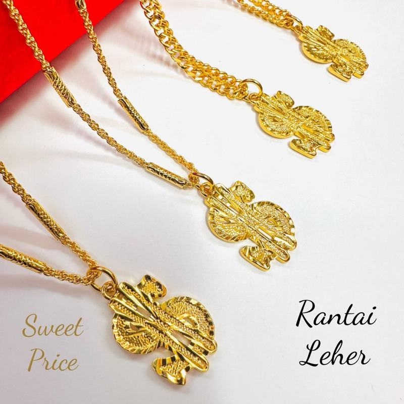 Rantai Leher 24K Loket Dollar (50/60cm) สร้อยคอชุบทอง 3 มม.