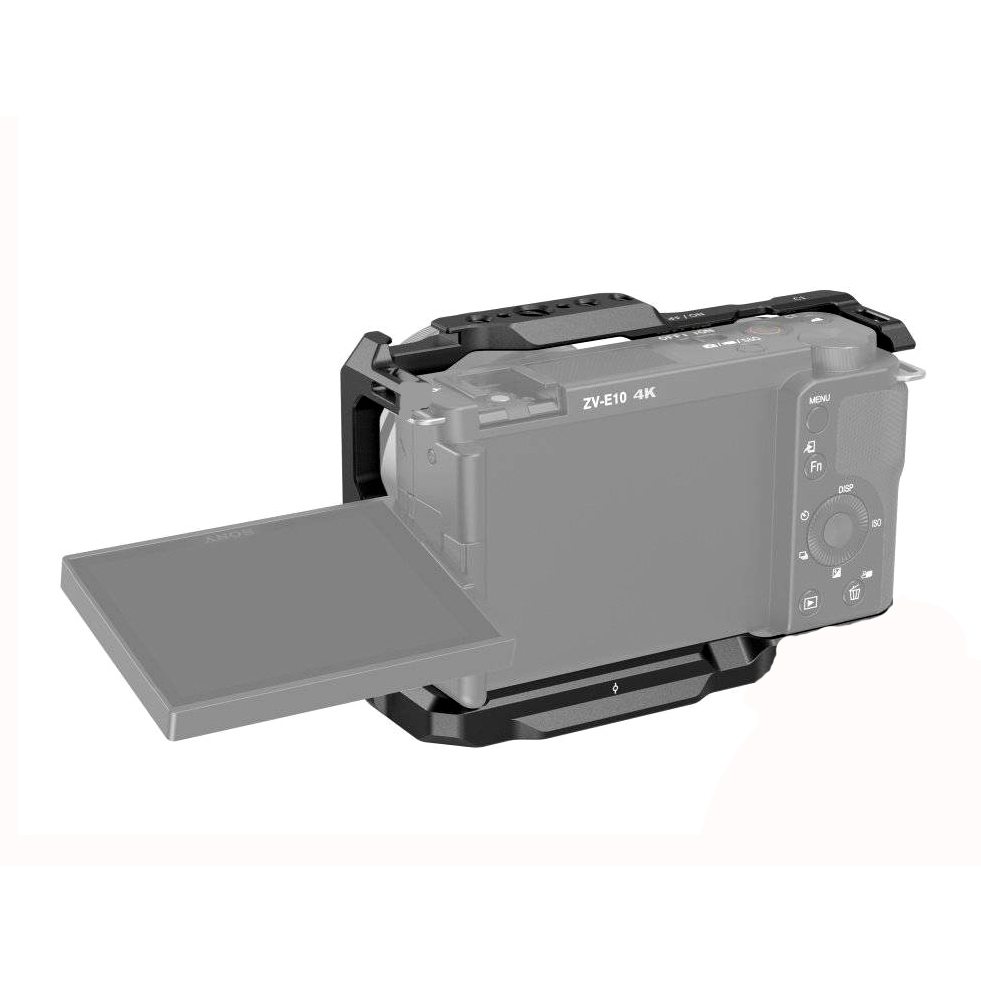 กรงกล้องสําหรับ Sony ZV-E10 วิดีโอขนาดเล็ก Rig Mirrorless พร้อม Cold Shoe Mount 1/4 "และ 3/8 นิ้วสกร
