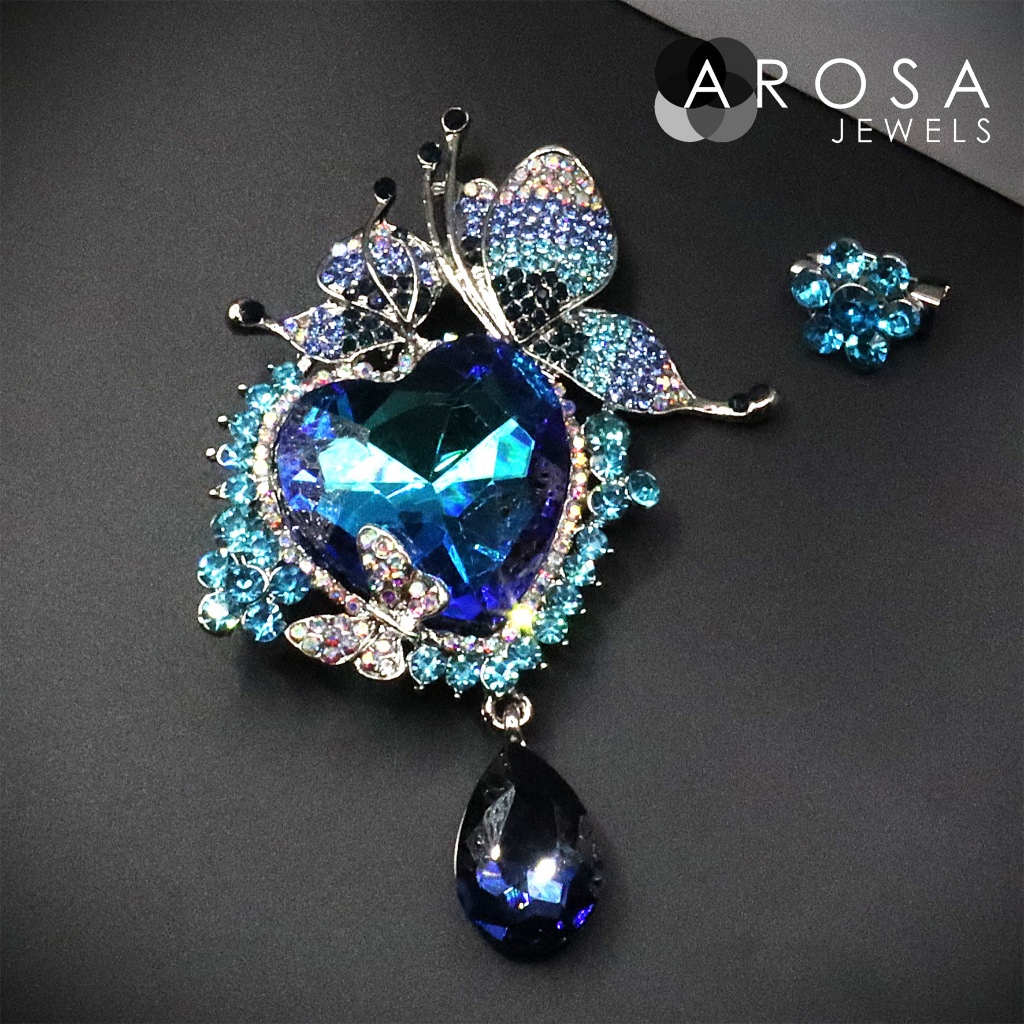 AROSA JEWELS Artistic Series 2-in-1 set เข็มกลัดหัวใจผีเสื้อ kerrongsang C9-04 (8.0 ซม. x 5.5 ซม.)