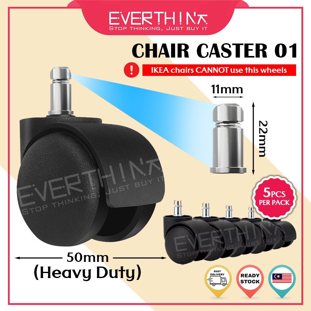 EVERTHINKOffice Caster เก้าอี้เล่นเกม Roller ล้อเปลี่ยนล้อสีดํา - Kastor Kerusi Roda