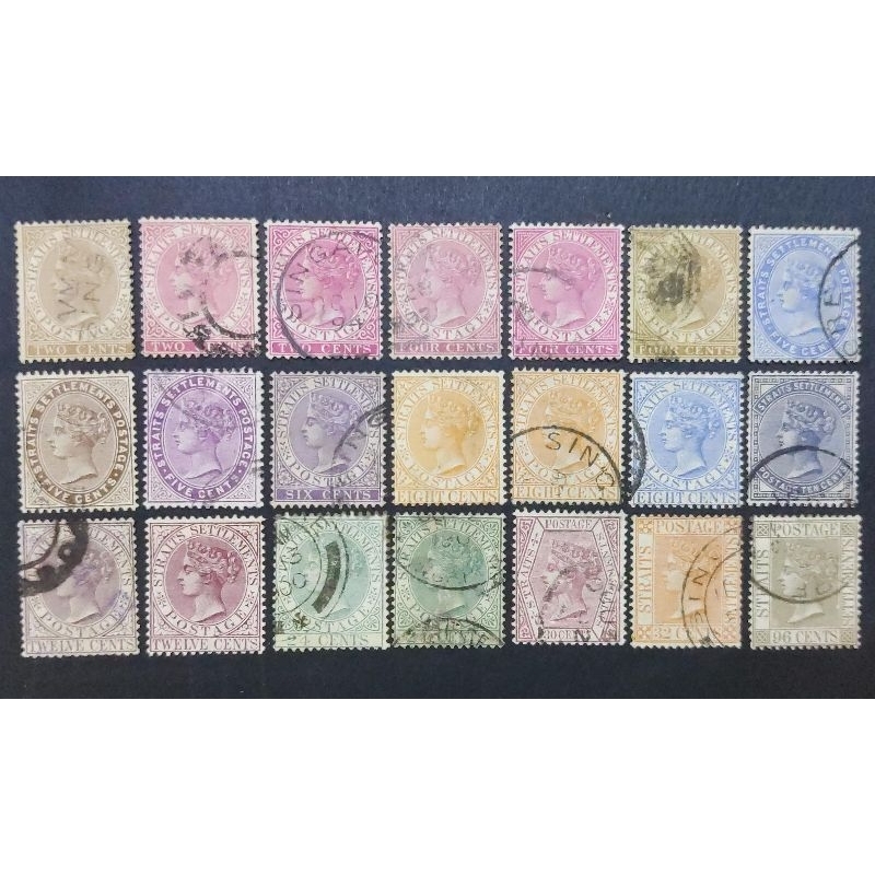 Straits Settlements 1882-99 Queen Victoria Wmk Crown CA + Variety Complete Set - 21 ชิ้นแสตมป์ Malay