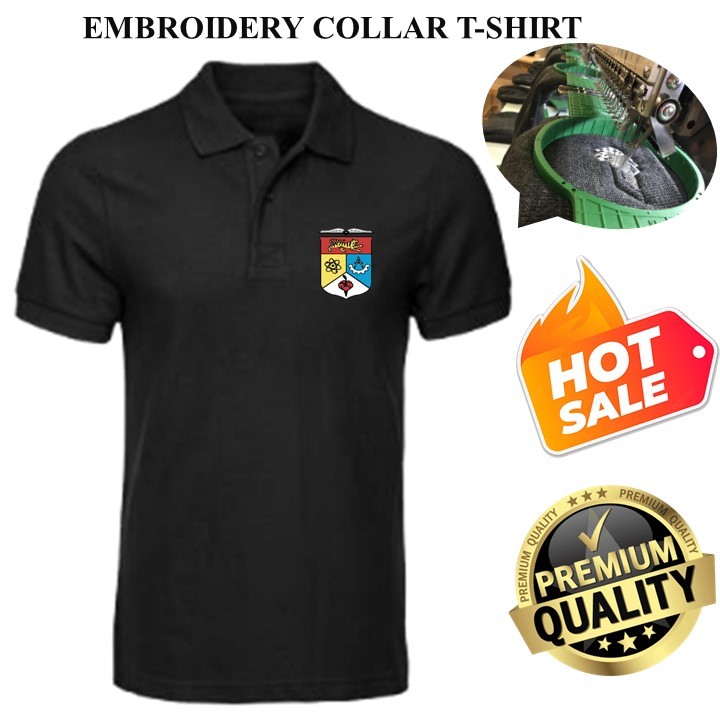 EMBROIDERY SULAM UKM UNIVERSITI KEBANGSAAN โลโก้เสื้อคอปกสีดํา